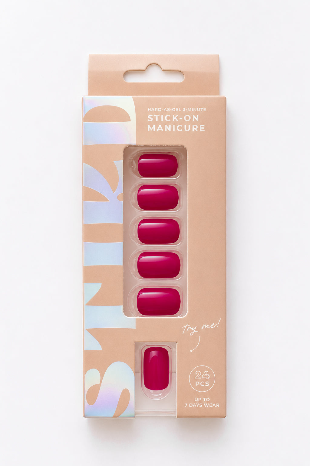 Bougainvillea berry pink short press-on nails by STIKD in retail box