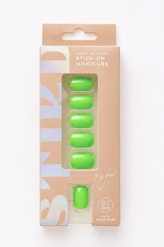 Lime Leaf green short press-on nails by STIKD in retail box