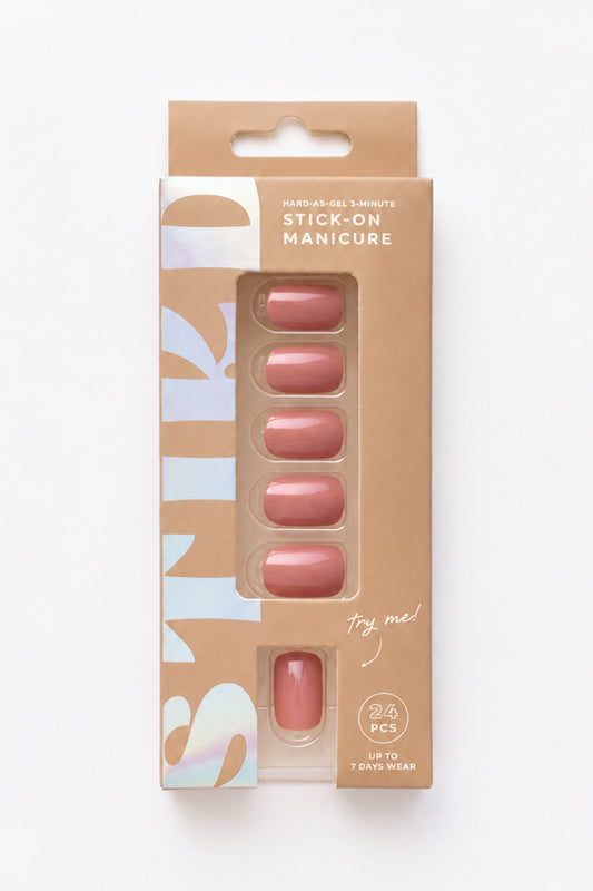 Mauve Orchid mauve pink short press-on nails by STIKD in retail box